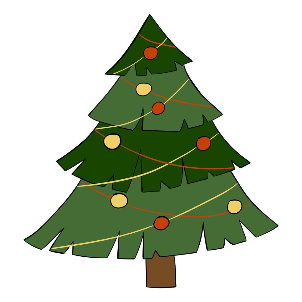 Cartoon Christmas tree. Vector illustration on a white background.