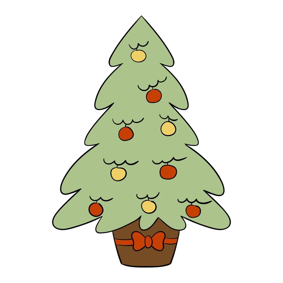 Cartoon Christmas tree. Vector illustration on a white background.