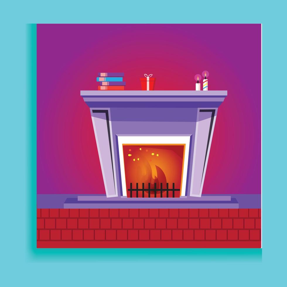 Fireplace with Bucket and Shelf for Vase Decorator. vector