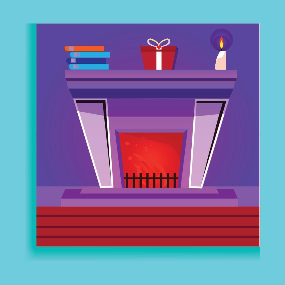 Fireplace with Bucket and Shelf for Vase Decorator. vector
