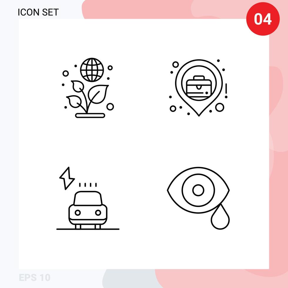 4 Thematic Vector Filledline Flat Colors and Editable Symbols of earth electric city business location biology Editable Vector Design Elements