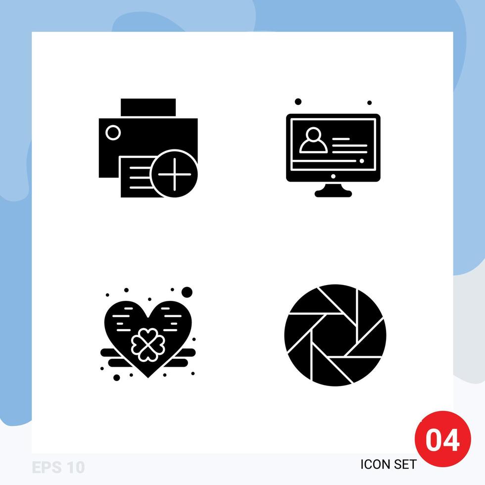 4 Universal Solid Glyphs Set for Web and Mobile Applications add heart gadget education aperture Editable Vector Design Elements