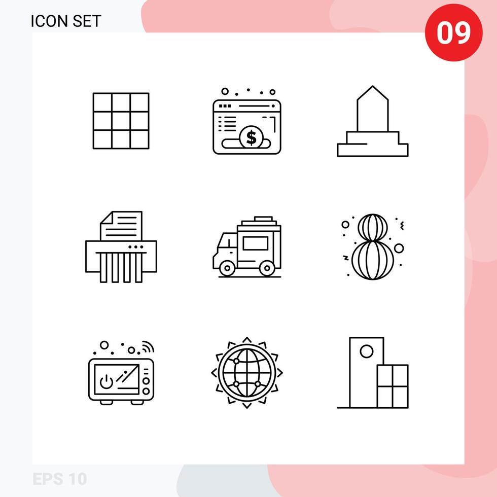 Set of 9 Vector Outlines on Grid for transport car historical building bus paper Editable Vector Design Elements