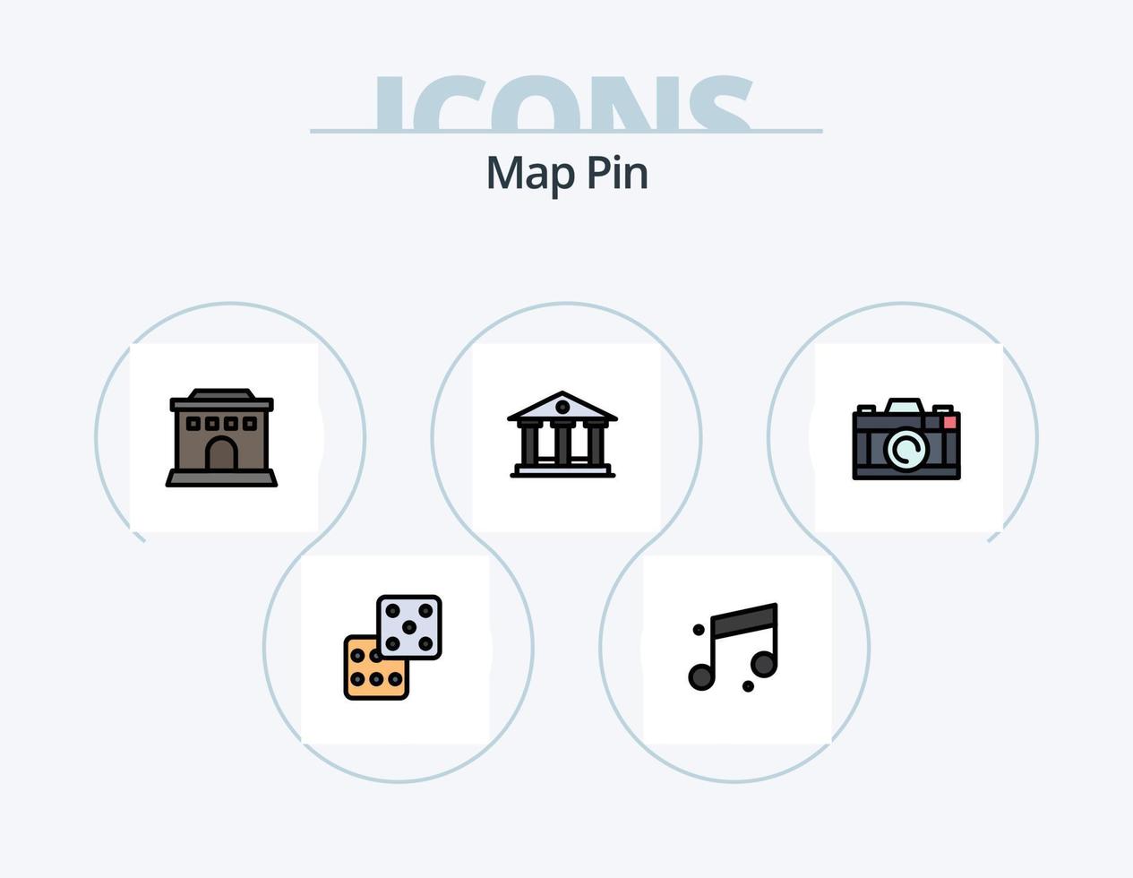 Map Pin Line Filled Icon Pack 5 Icon Design. . cup. drink. hot. sound vector