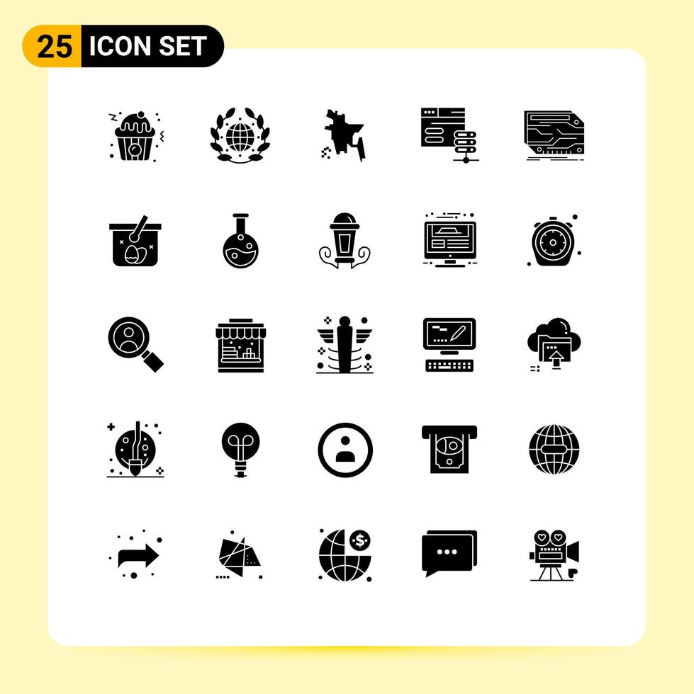 conjunto de 25 iconos de interfaz de usuario modernos signos de símbolos para elementos de diseño de vector editables de servidor de tarjeta de país de bangladesh de componente electrónico