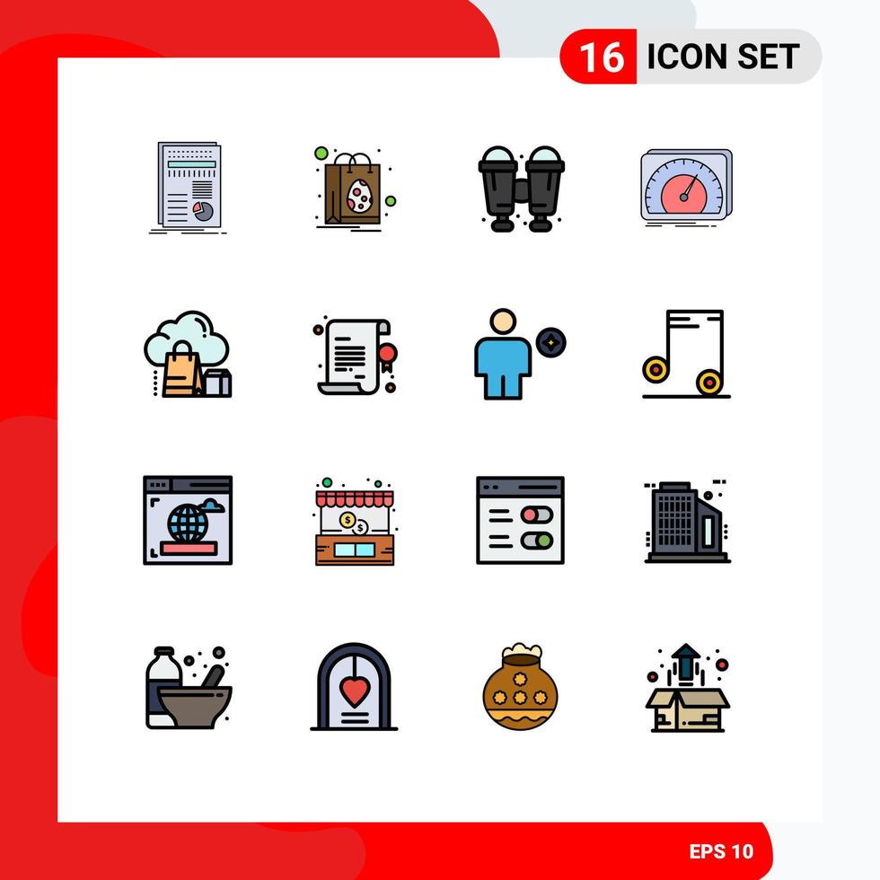 Flat Color Filled Line Pack of 16 Universal Symbols of cloud test shopping speed dashboard Editable Creative Vector Design Elements