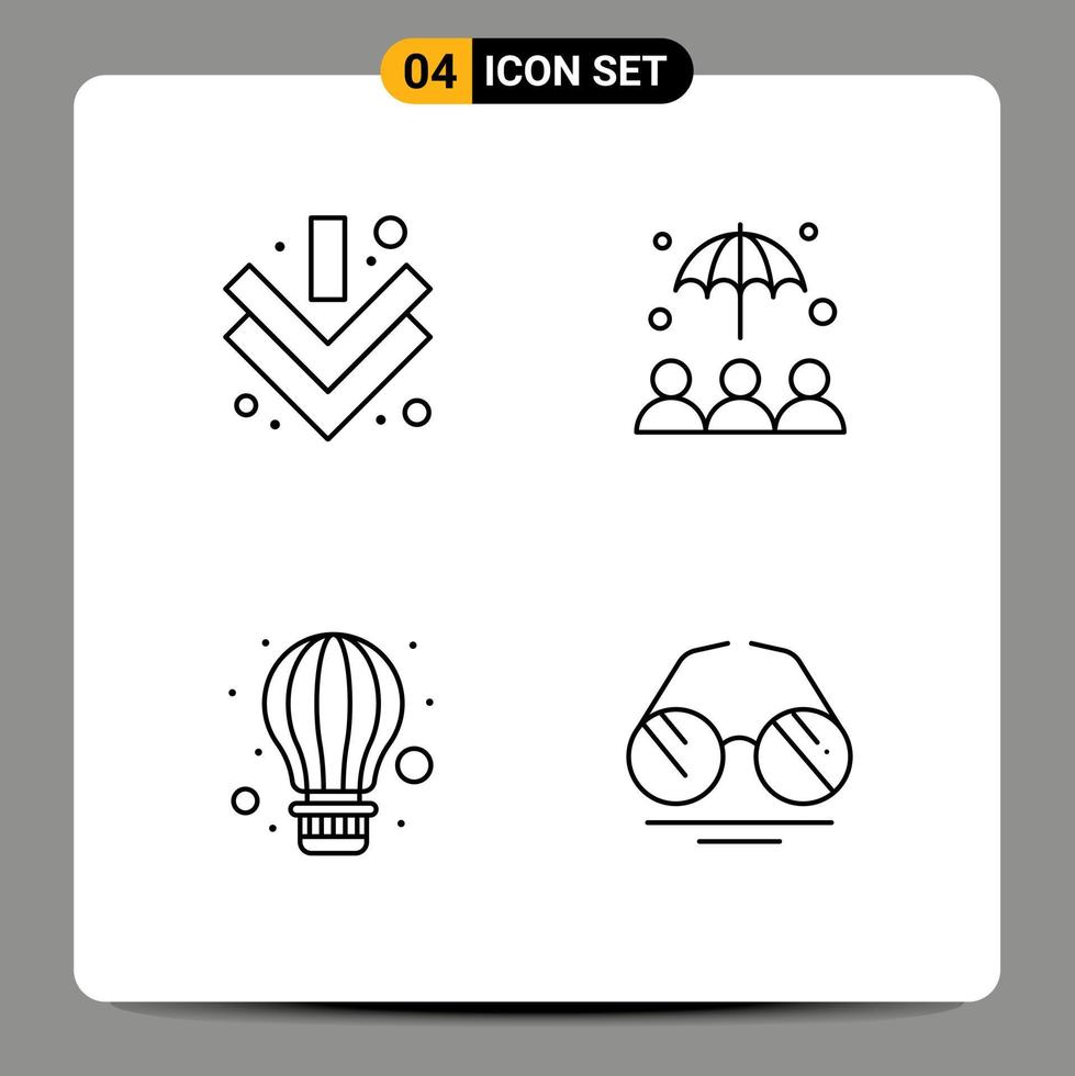 Line Pack of 4 Universal Symbols of arrow hot air insurance air eye Editable Vector Design Elements