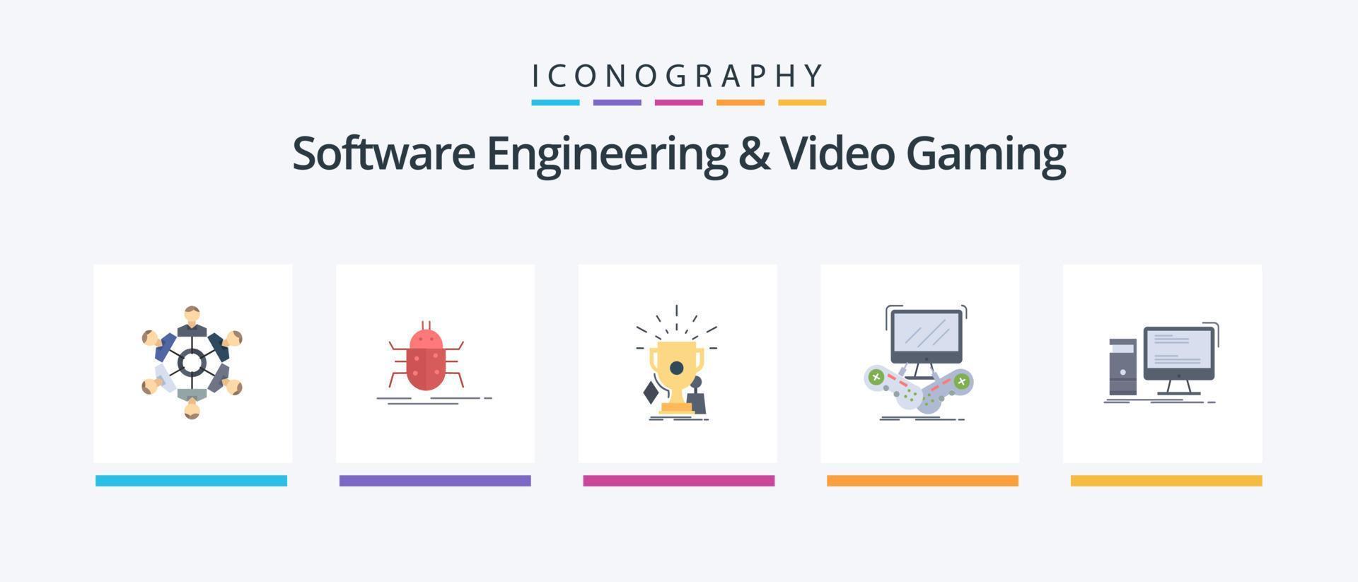 Paquete de 5 iconos planos de ingeniería de software y videojuegos que incluye Internet. juego. pruebas. ganador. deporte. diseño de iconos creativos vector