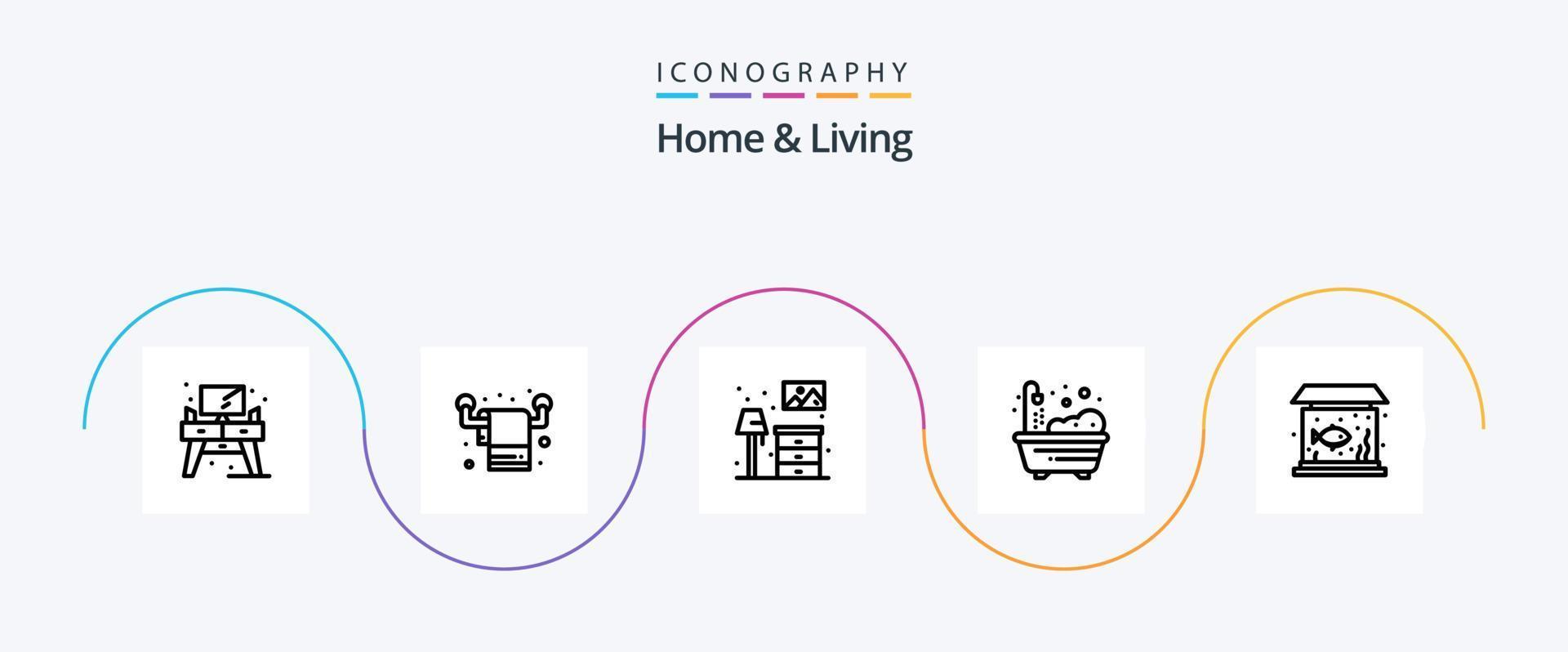 paquete de iconos de hogar y línea de vida 5 que incluye peces. casa. casa. ducha. casa vector