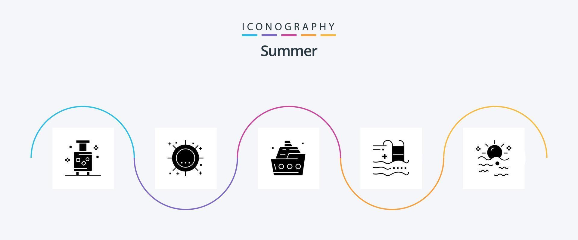 Summer Glyph 5 Icon Pack Including summer. holiday. sunlight. summer. sea vector