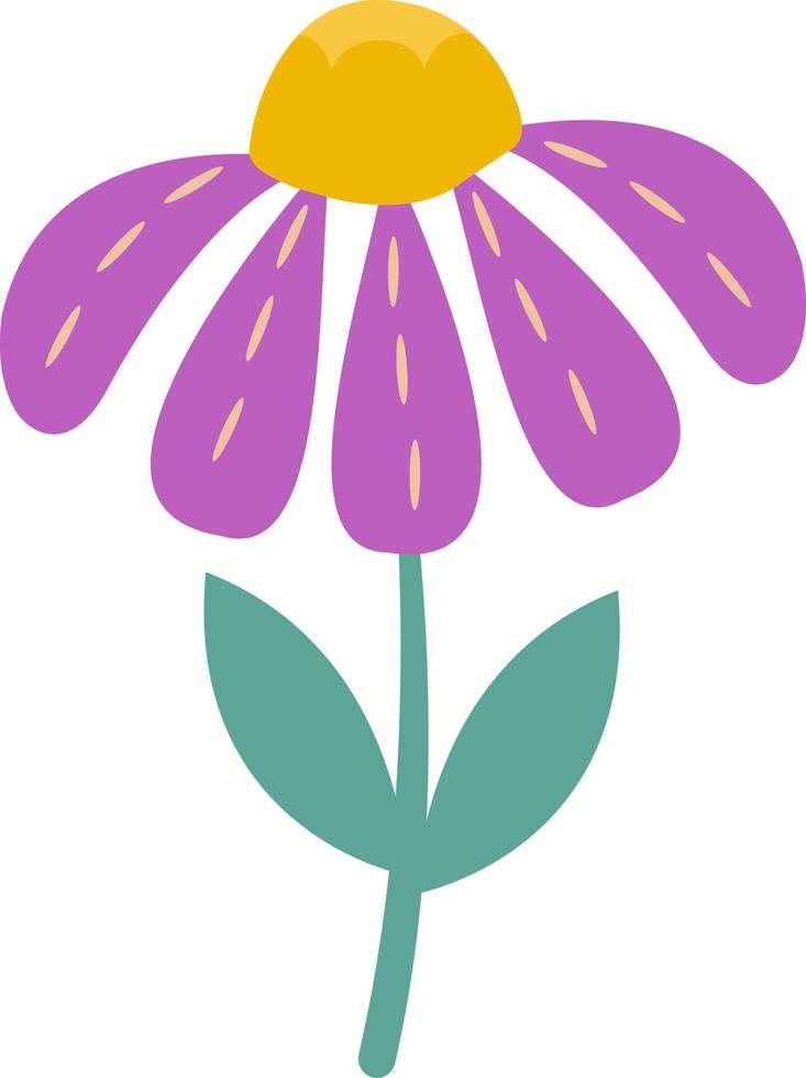 Illustration of a purple flower on a white background. Vector flower in cartoon style.Vector illustration for greetings, weddings, flower design.