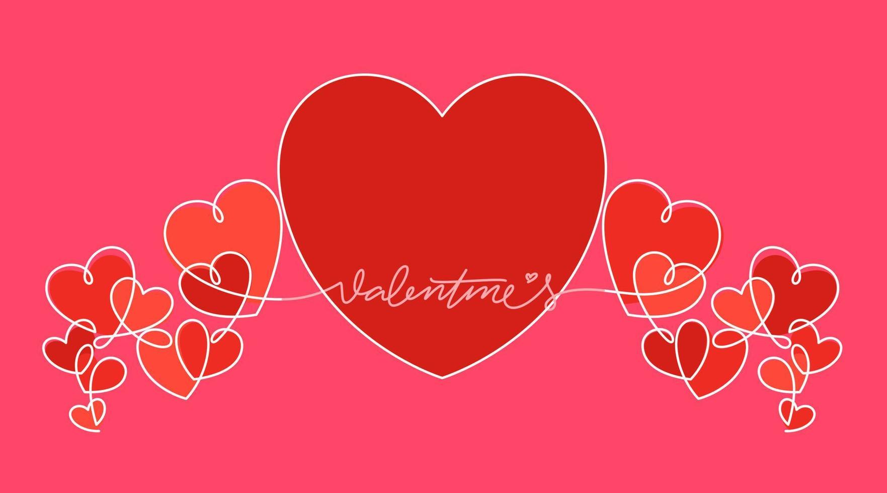 valentine's card with one line drawing of heart crown shape vector