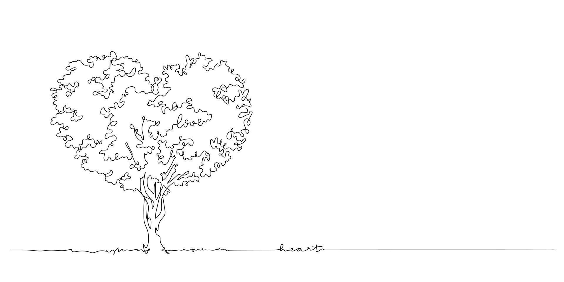 heart shape tree valentine concept one line drawing vector