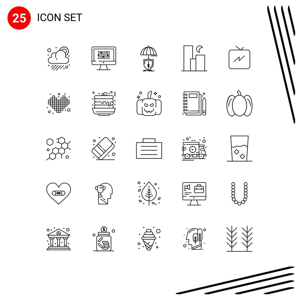 Group of 25 Modern Lines Set for moon city information shield safety Editable Vector Design Elements