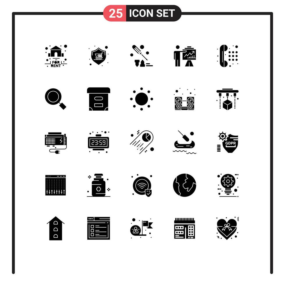 25 User Interface Solid Glyph Pack of modern Signs and Symbols of graph chart warranty business tool Editable Vector Design Elements