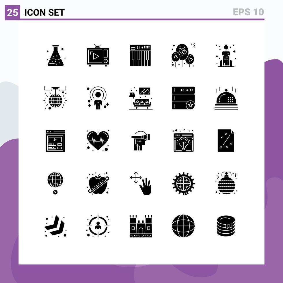 Set of 25 Commercial Solid Glyphs pack for china love controller heart music Editable Vector Design Elements