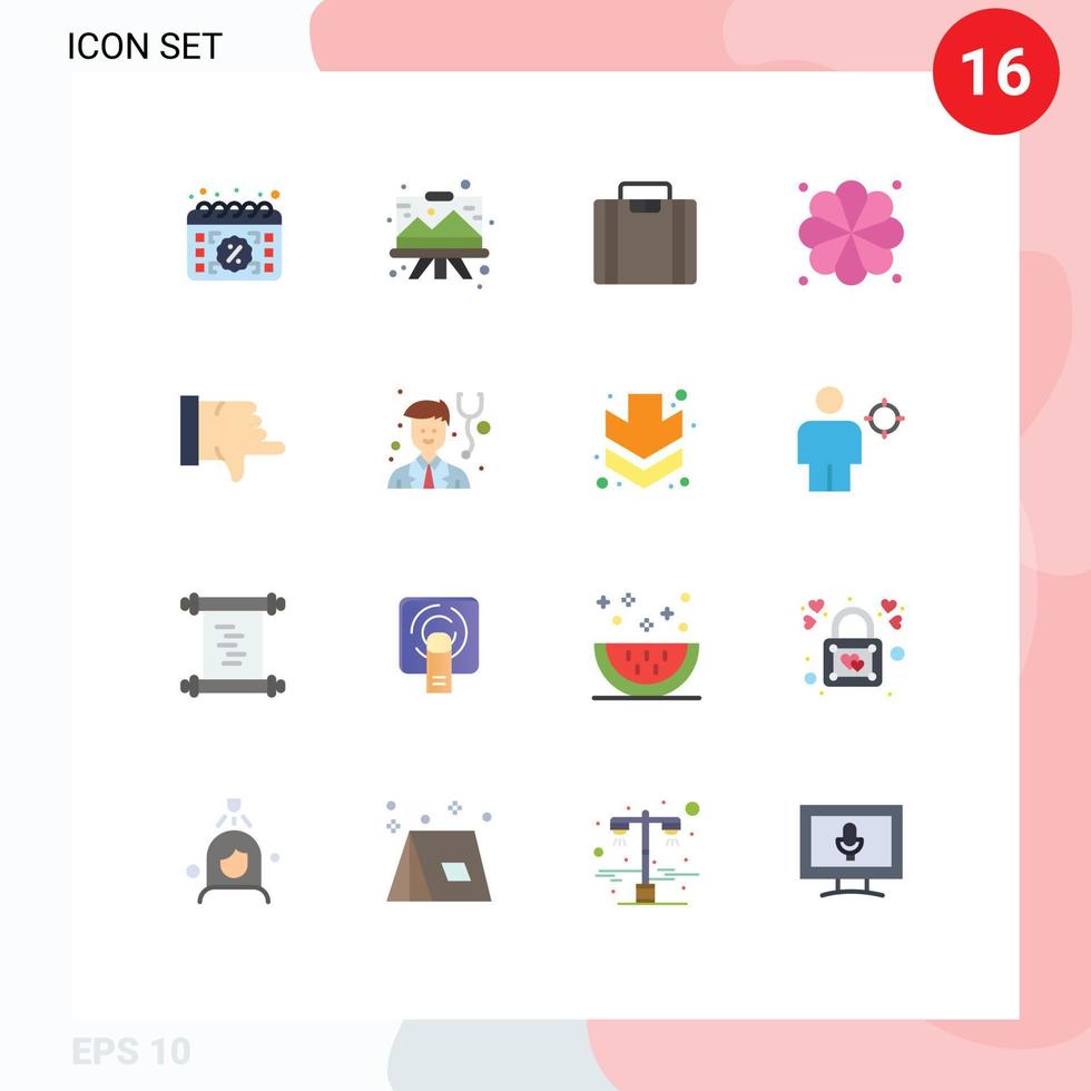 Universal Icon Symbols Group of 16 Modern Flat Colors of thumbs down element graphic spa suitcase Editable Pack of Creative Vector Design Elements