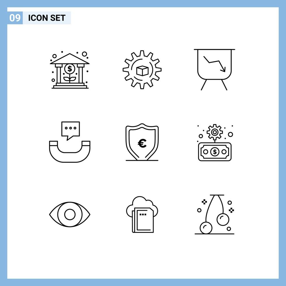9 iconos creativos signos y símbolos modernos de protección tablero de dinero euro teléfono elementos de diseño vectorial editables vector