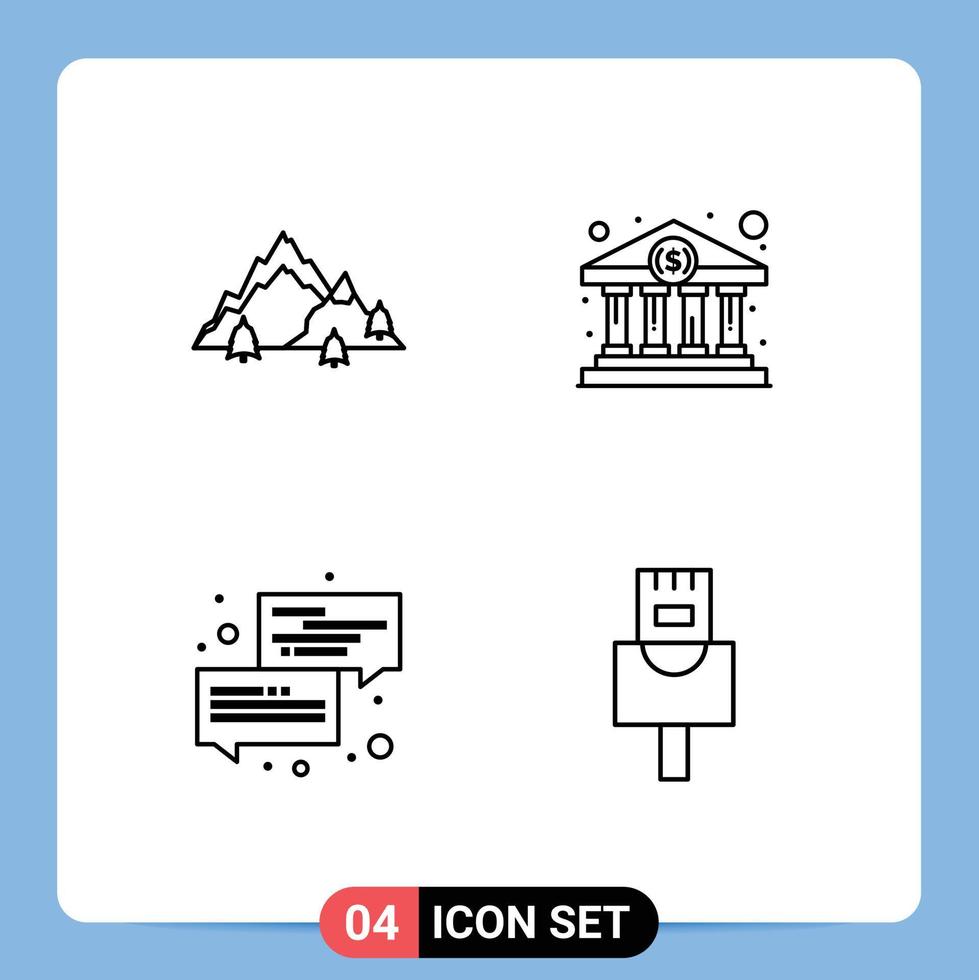 Set of 4 Modern UI Icons Symbols Signs for mountain communication nature buy dialogue Editable Vector Design Elements