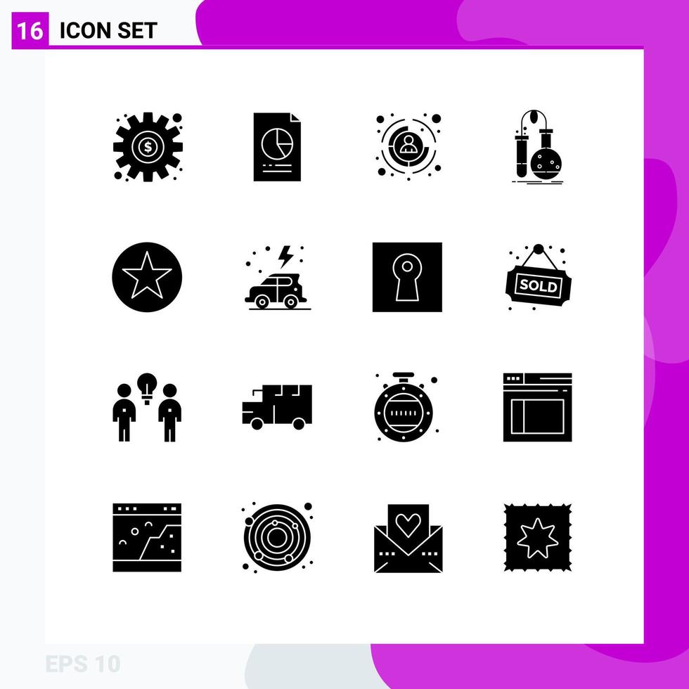 User Interface Pack of 16 Basic Solid Glyphs of science flask graph chemistry target Editable Vector Design Elements