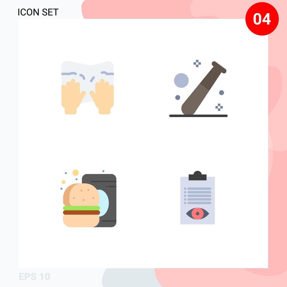 Set of 4 Vector Flat Icons on Grid for massage burger text game fast food Editable Vector Design Elements