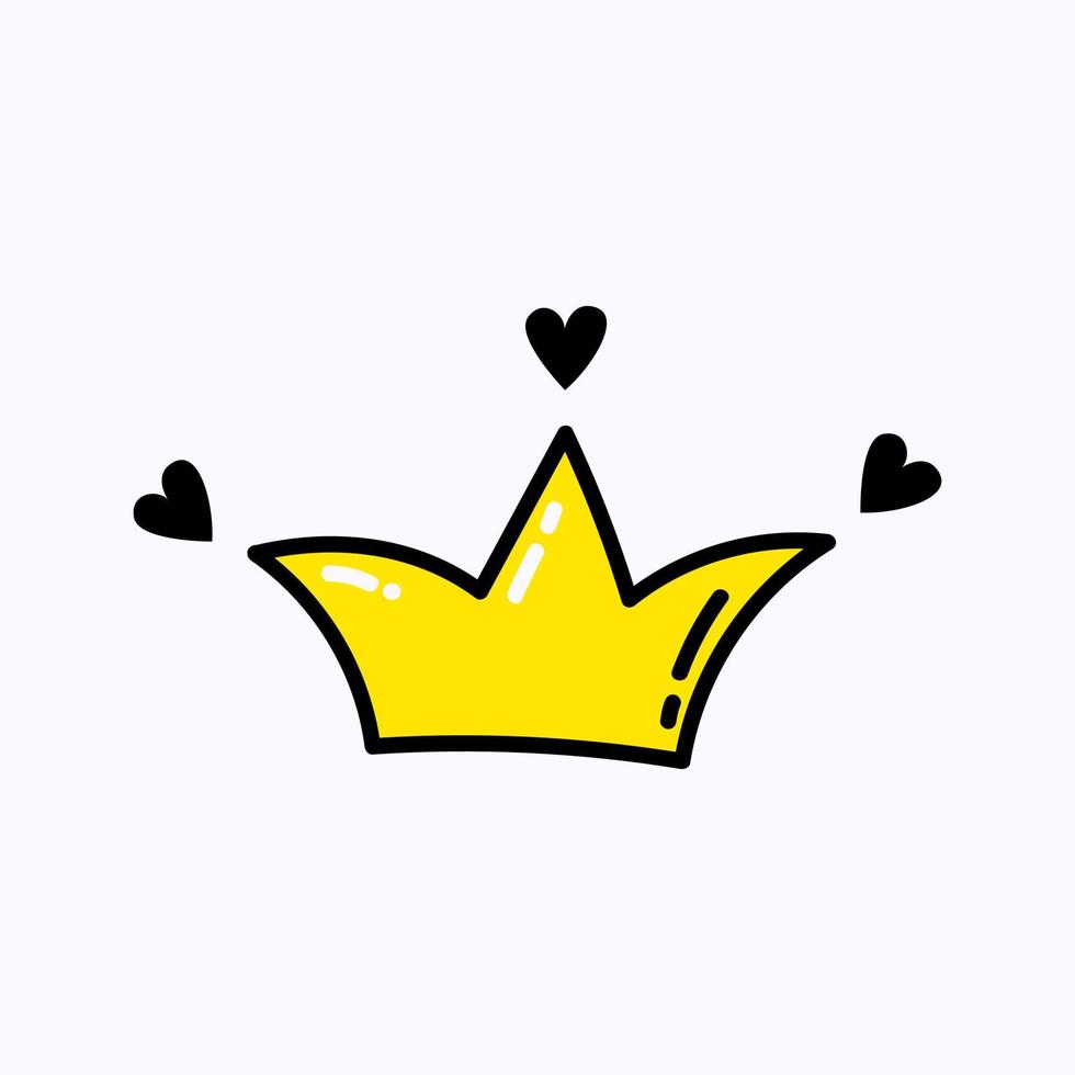 Crown with hearts Hand drawn doodle Valentine's Day illustration. Love and romantic cute icon.  Single element vector