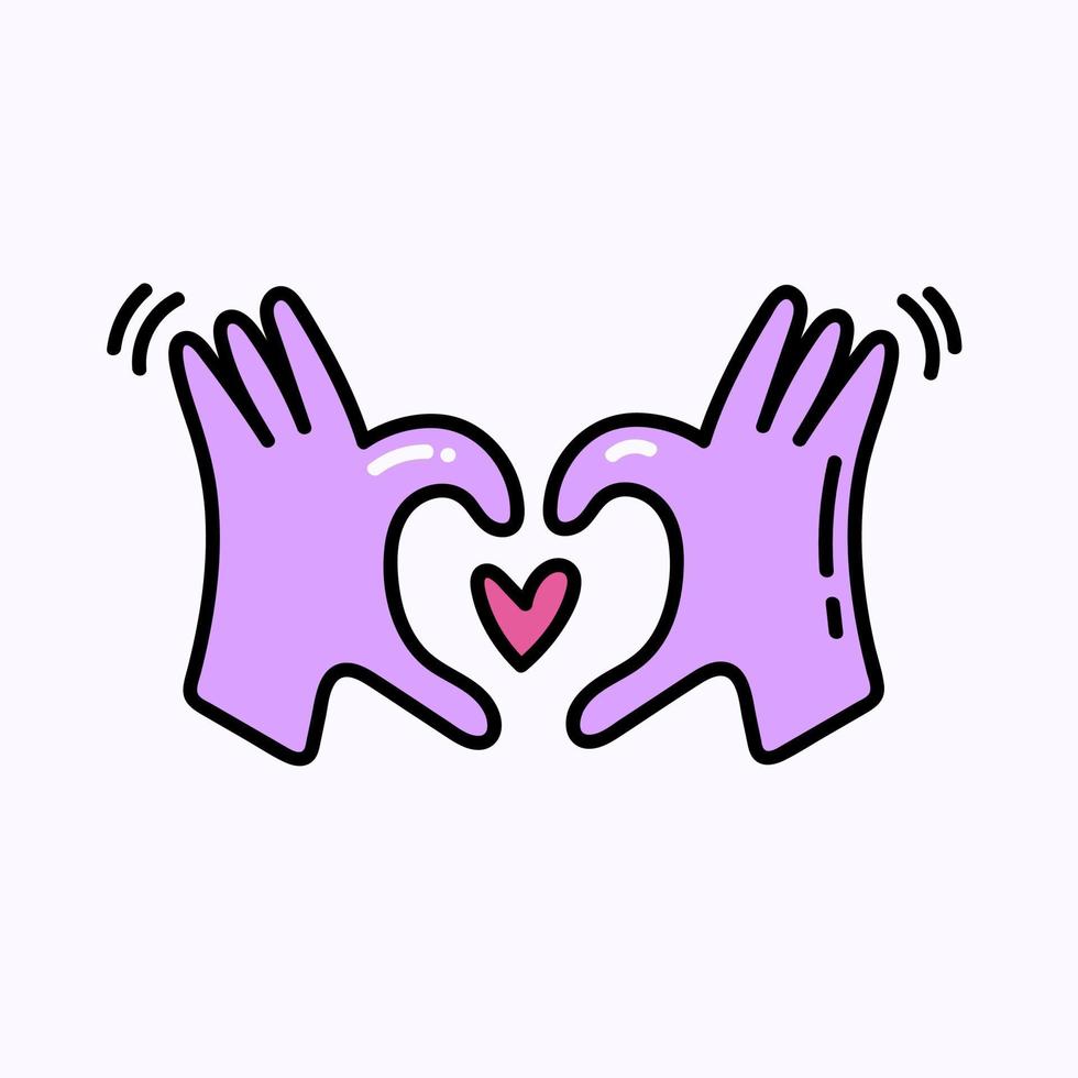 Hands showing heart Hand drawn doodle Valentine's Day illustration. Love and romantic cute icon.  Single element vector