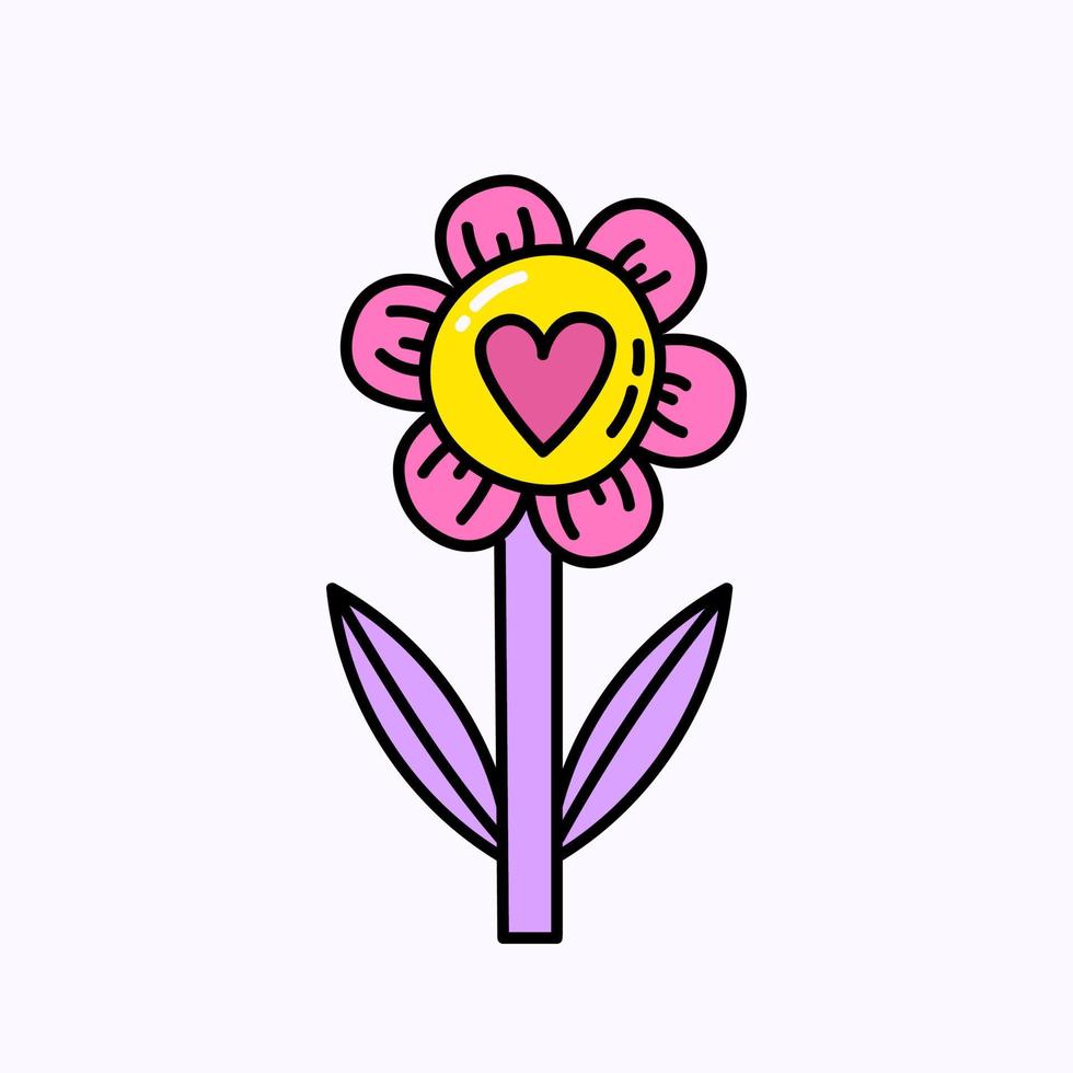 Flower with heart Hand drawn doodle Valentine's Day illustration. Love and romantic cute icon.  Single element vector