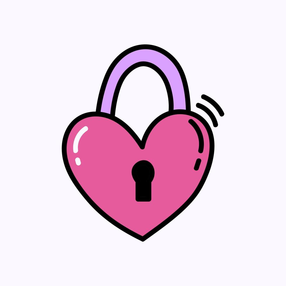 Heart shaped lock Hand drawn doodle Valentine's Day illustration. Love and romantic cute icon.  Single element vector