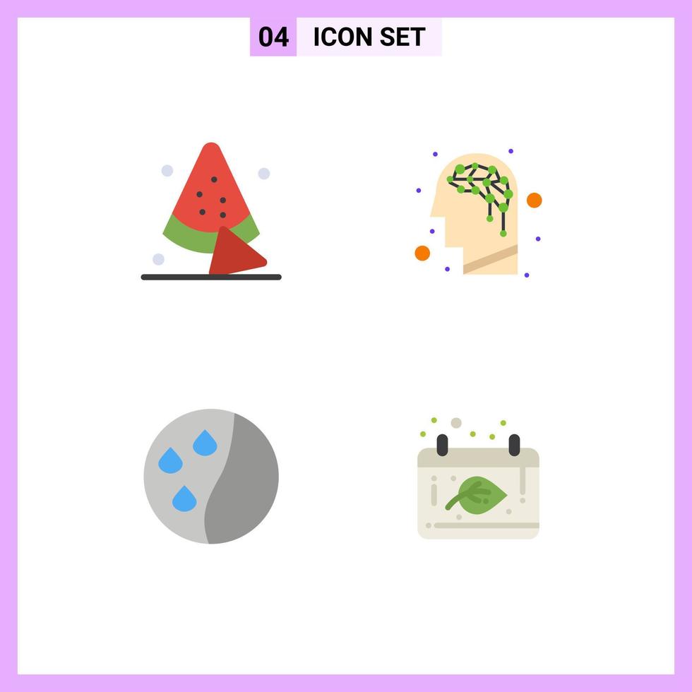 User Interface Pack of 4 Basic Flat Icons of watermelon autumn artificial hair conditioning date Editable Vector Design Elements