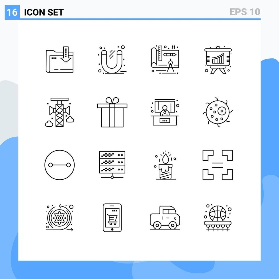 Set of 16 Commercial Outlines pack for communication announcement tool presentation analysis Editable Vector Design Elements