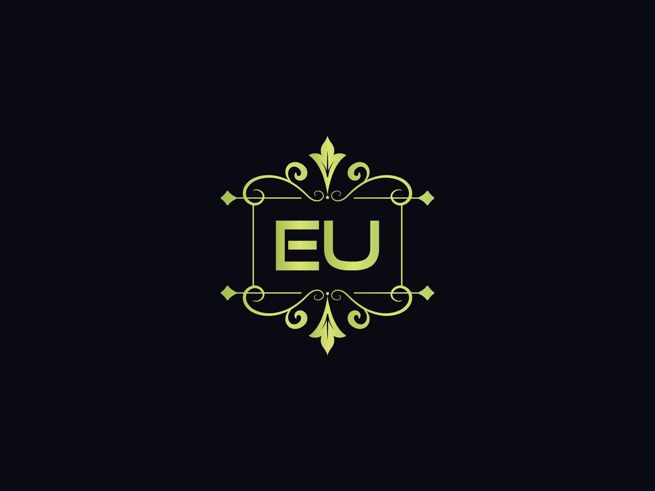 imagen mínima del logotipo de la UE, diseño de icono de vector de letra del logotipo de lujo cuadrado de la UE