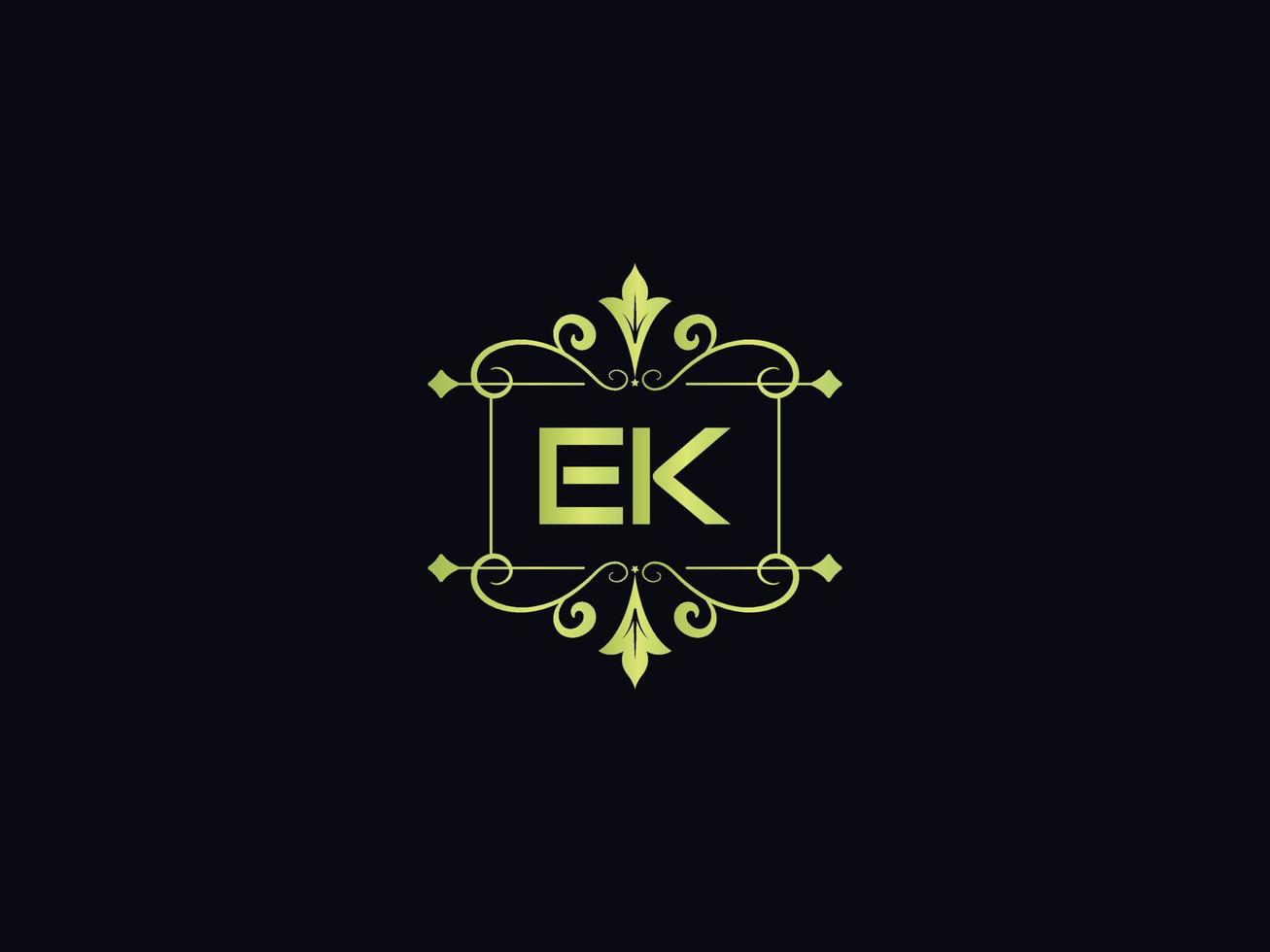 Minimal Ek Logo Image, Square Ek Luxury Logo Letter Vector Icon Design