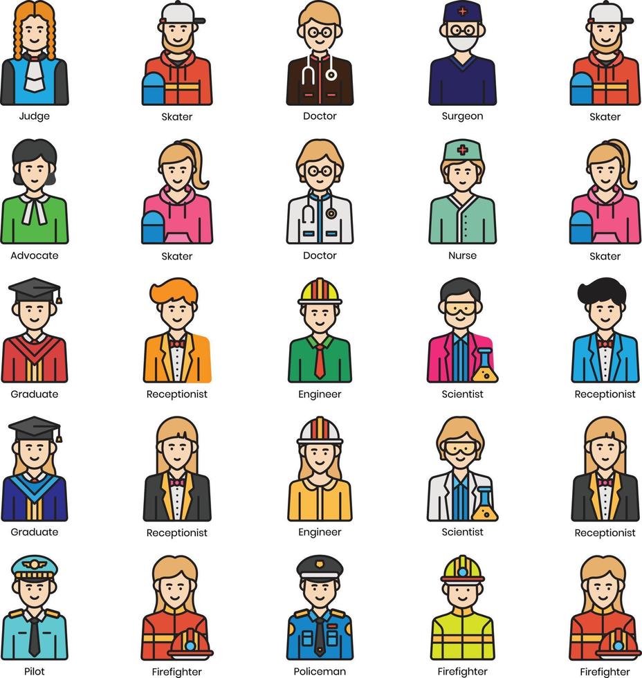 People avatar set. Different men and women characters collection. Isolated vector illustration.