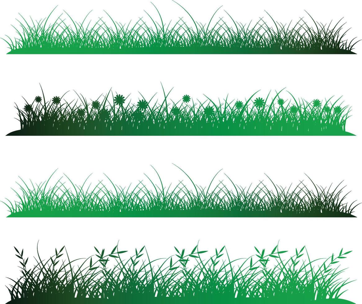 Big Grass Borders Set, Vector Illustration