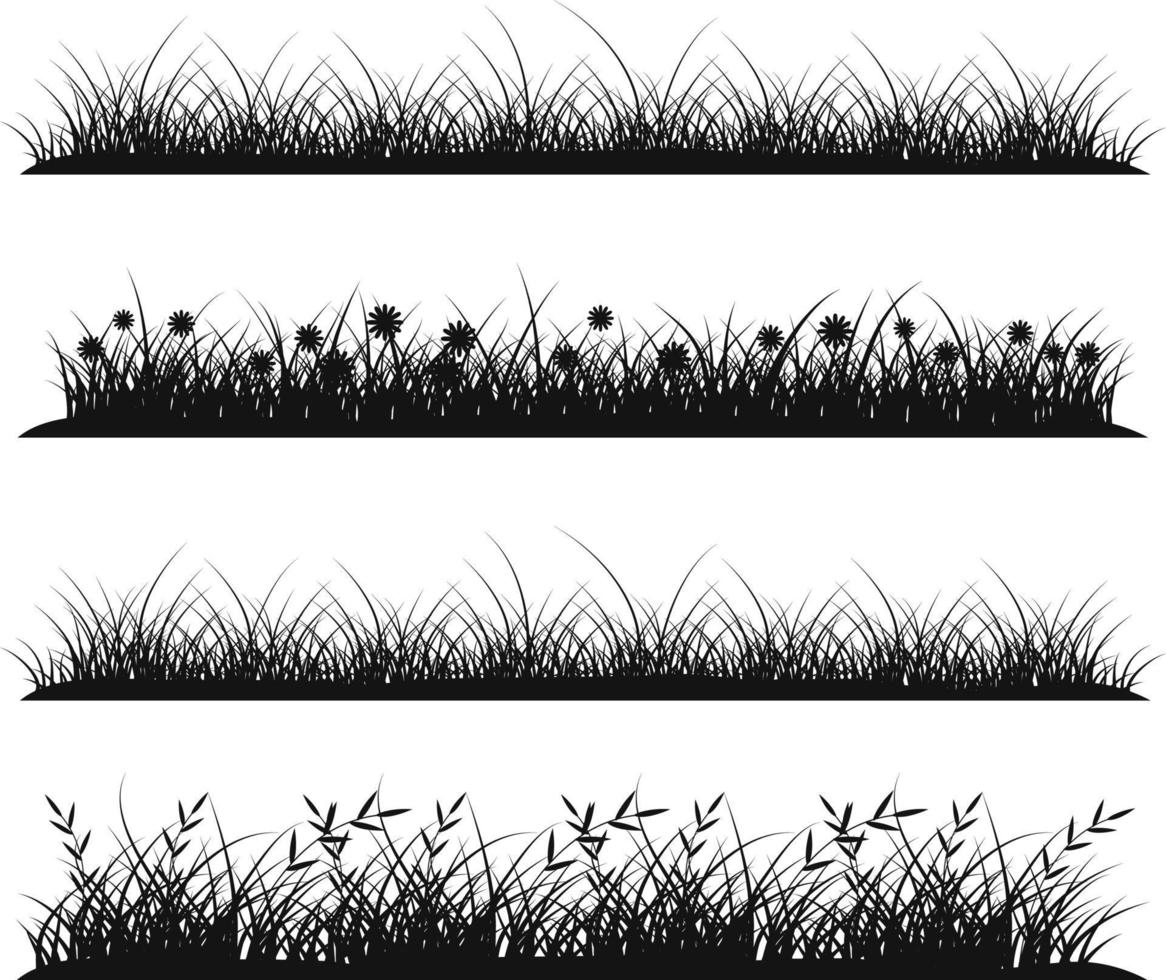 Big Grass Borders Set, Vector Illustration