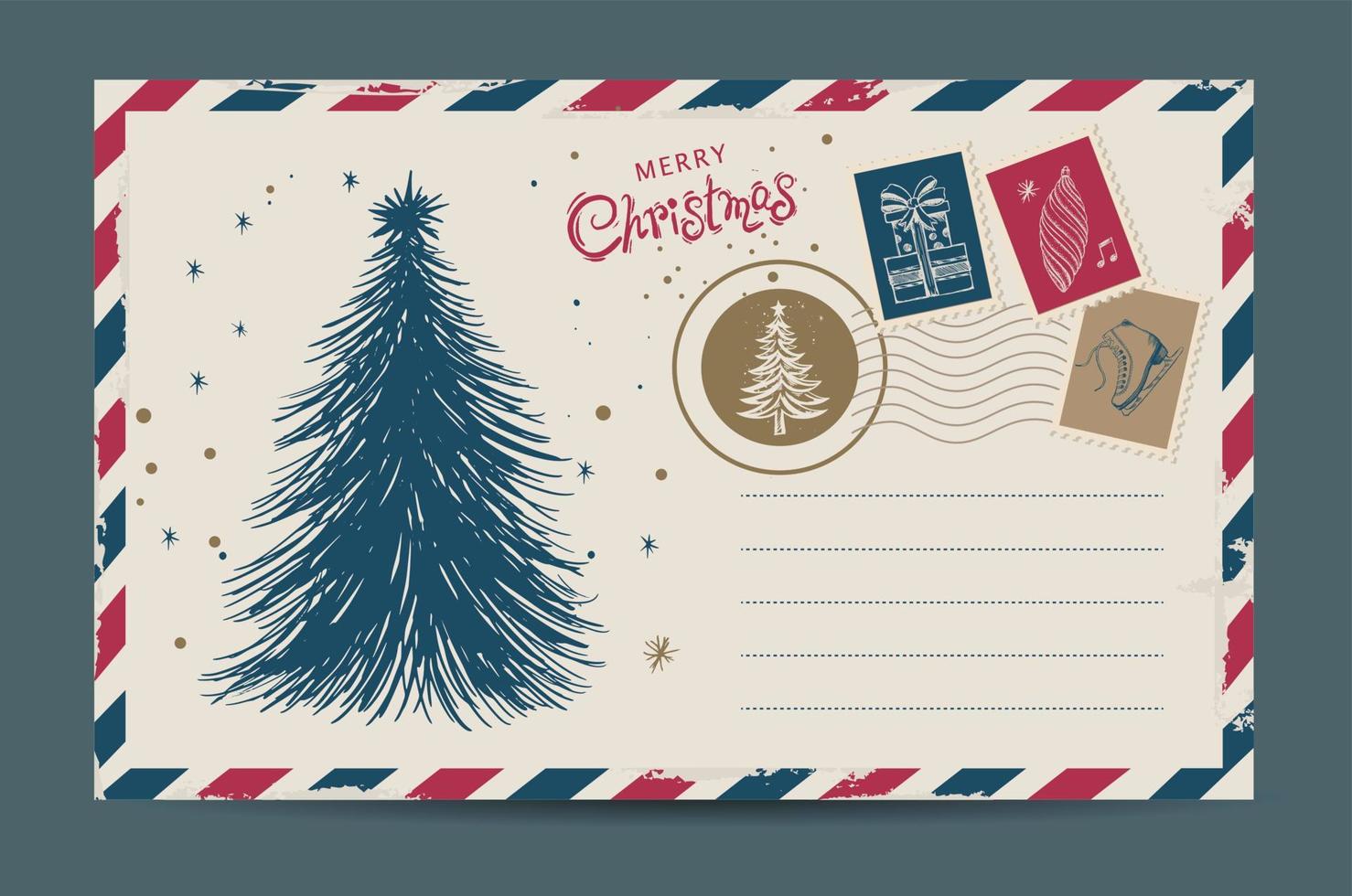 Christmas mail, postcard, hand drawn illustration. vector