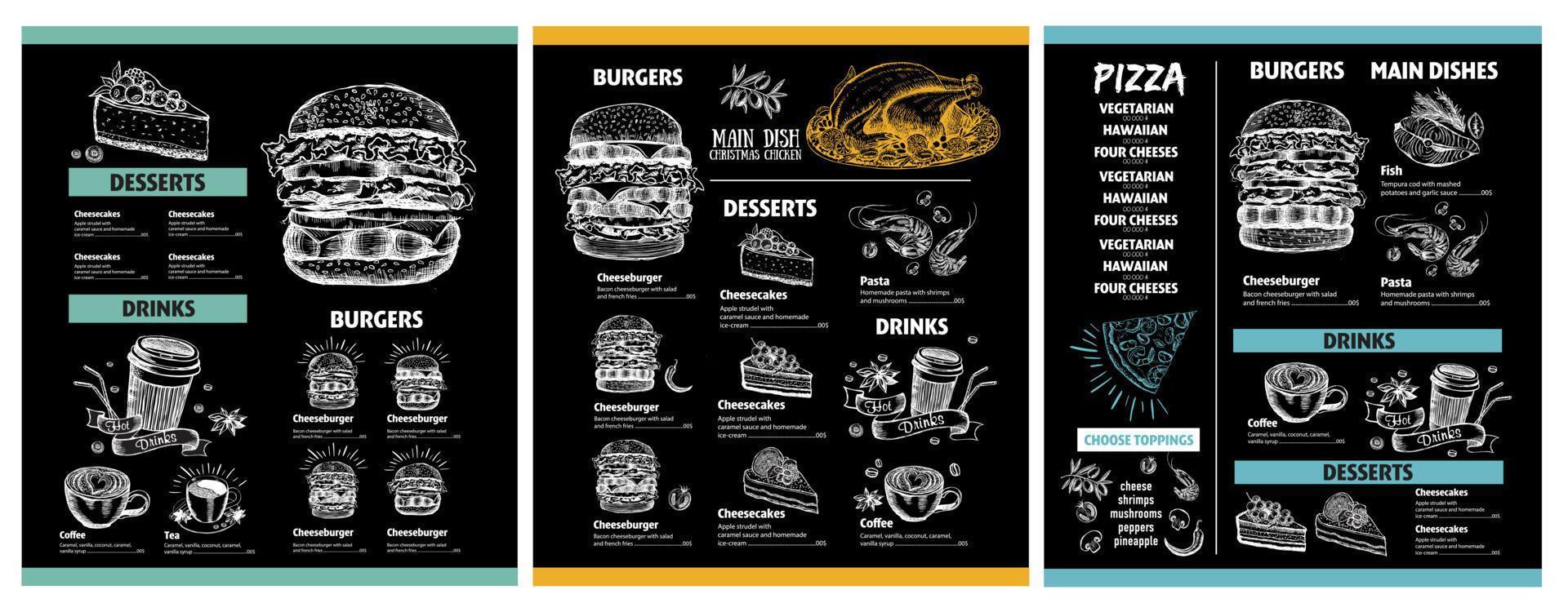Menu restaurant brochure. Flyer with hand-drawn graphic. vector