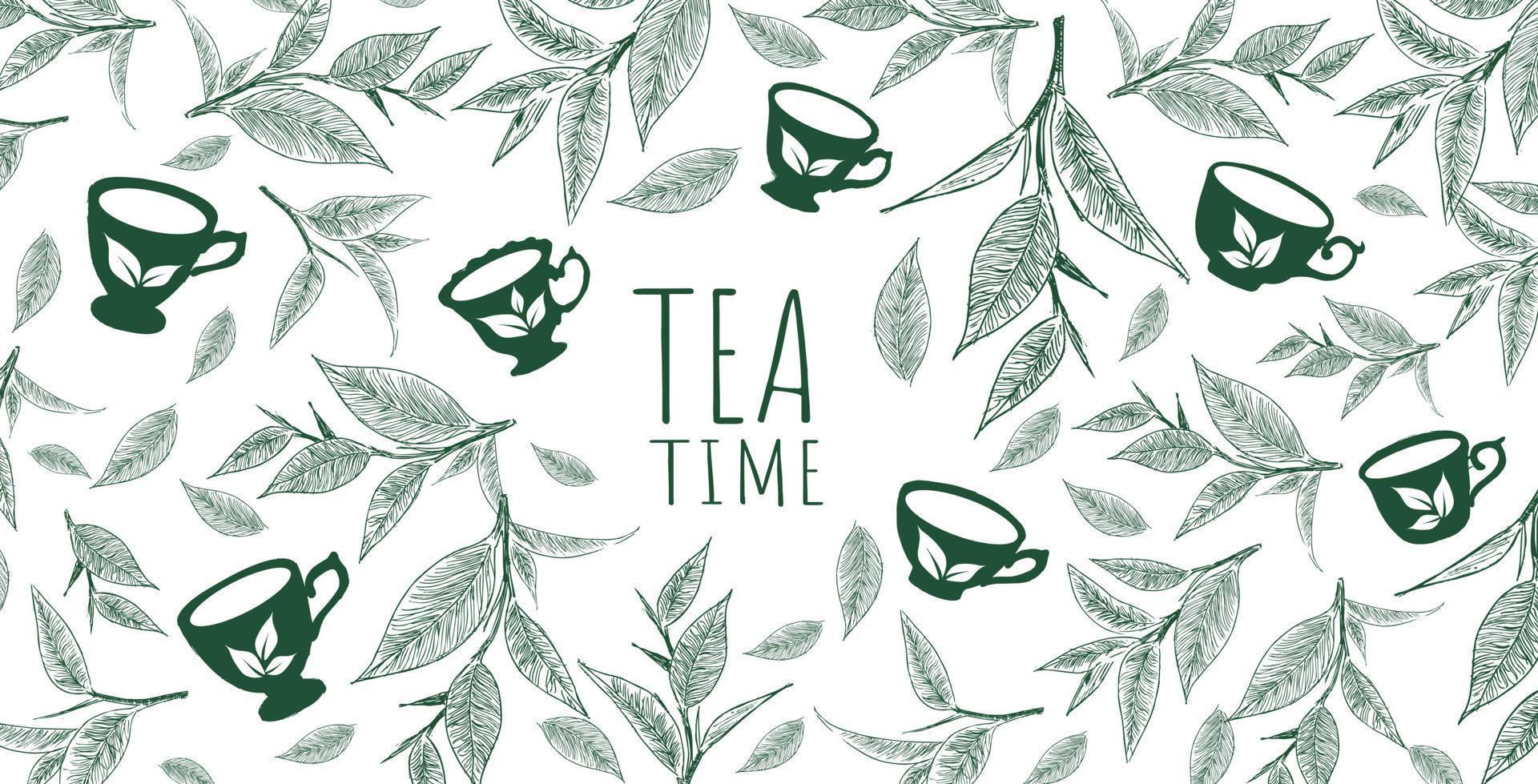 Green tea leaves. Hand drawn, vector. vector