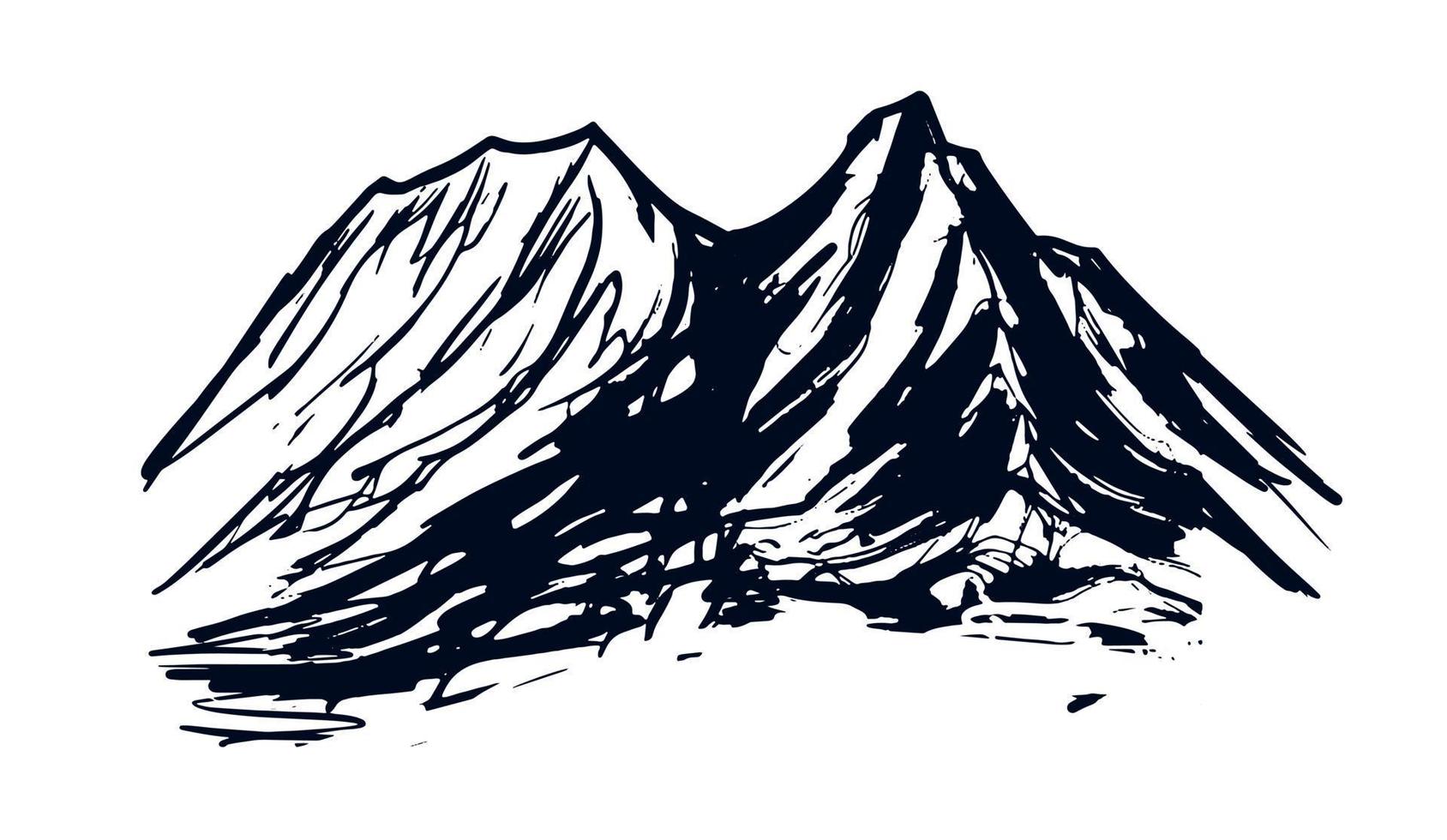 paisaje montañoso, acampar en la naturaleza, estilo boceto, ilustraciones vectoriales. vector