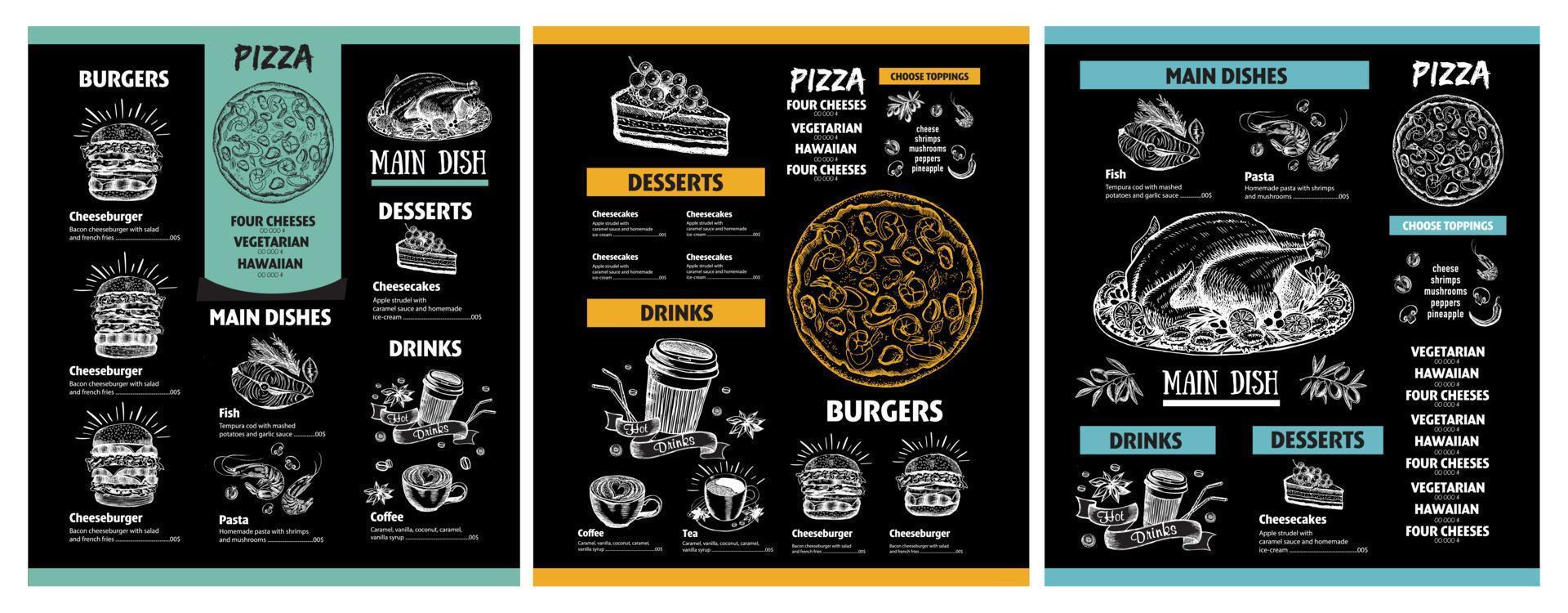 Menu restaurant brochure. Flyer with hand-drawn graphic. vector