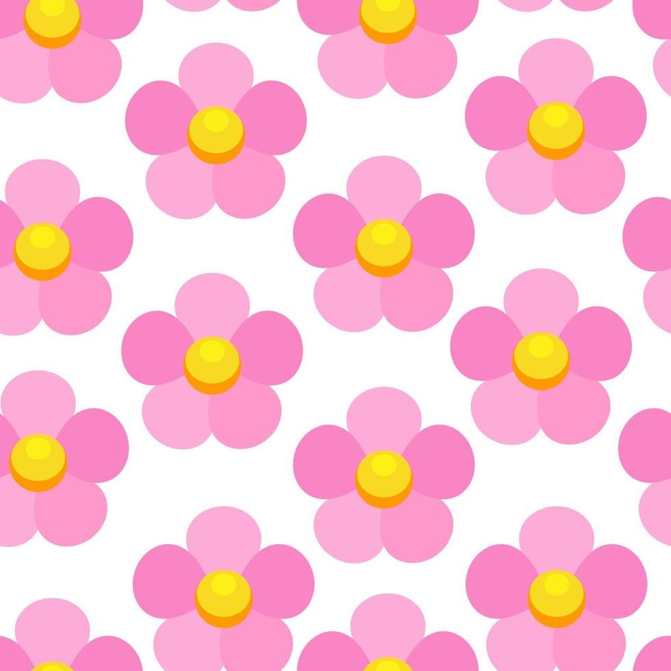 Pink daisy seamless pattern. Vector floral print in flat style. Endless background