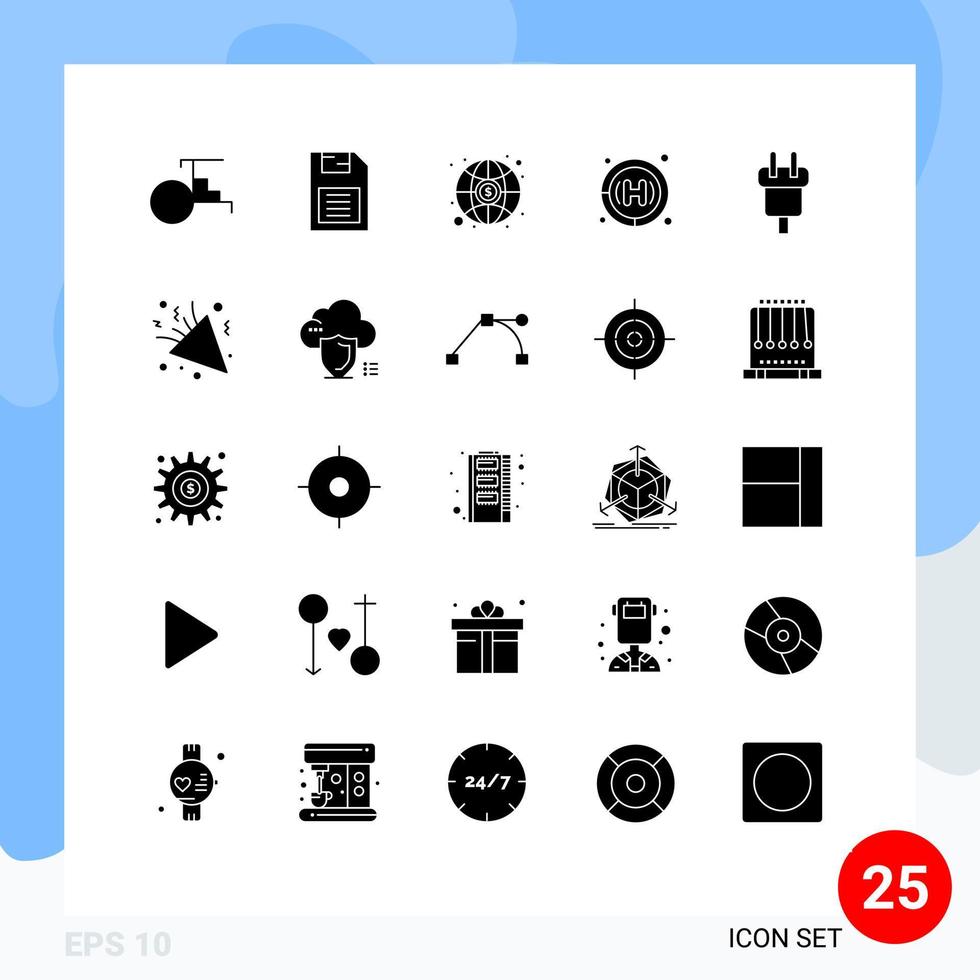 Solid Glyph Pack of 25 Universal Symbols of cord charge storage device hospital clinic Editable Vector Design Elements