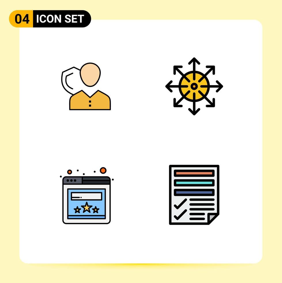 Pictogram Set of 4 Simple Filledline Flat Colors of security media person shield platform Editable Vector Design Elements