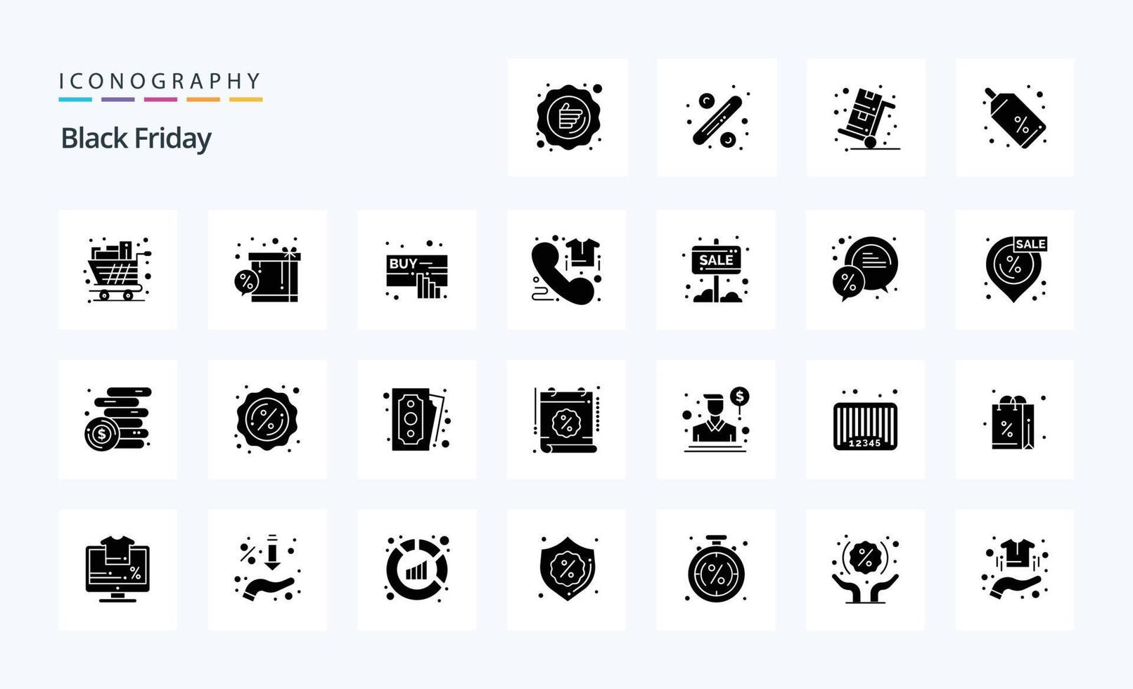25 Black Friday Solid Glyph icon pack vector