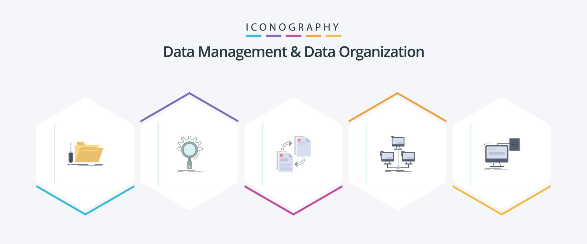 Data Management And Data Organization 25 Flat icon pack including connection. database. process. copying. file vector