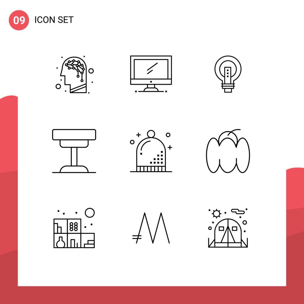 grupo de 9 esboza signos y símbolos para elementos de diseño de vectores editables de luz de alimentación de bombilla de decoración de muebles