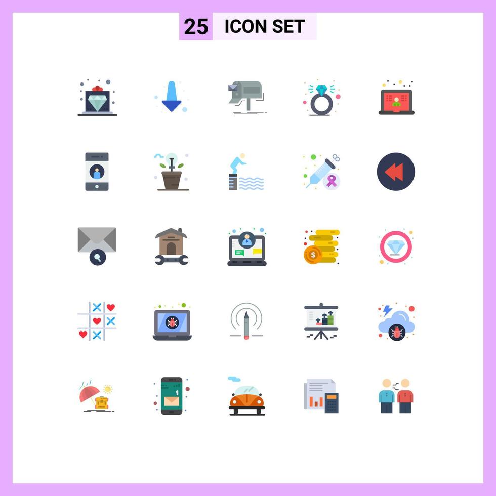 Pictogram Set of 25 Simple Flat Colors of school laptop email ring diamond Editable Vector Design Elements