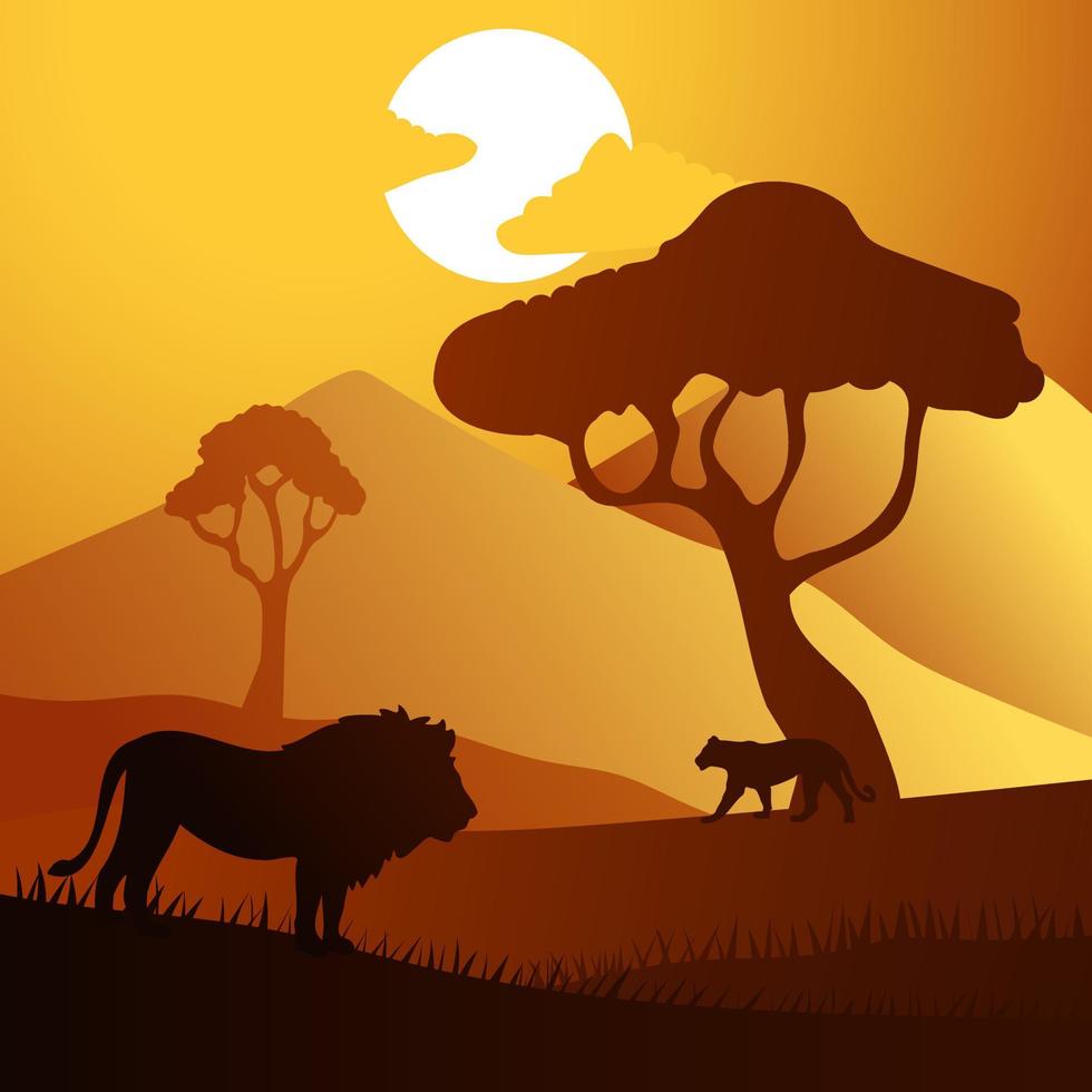 silueta, sabana, bosque, con, animal vector