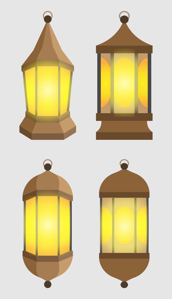 Set of vintage arabic lanterns with glowing light vector
